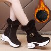 Snow Boots Women Winter Thick Velvet Mid-tube Warm Cotton Shoes Thick Bottom Wedge Heel Buckle Cotton Shoes