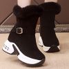 Snow Boots Women Winter Thick Velvet Mid-tube Warm Cotton Shoes Thick Bottom Wedge Heel Buckle Cotton Shoes