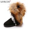 New Snow Boots Ladies Middle Tube Snow Boots Cotton Boots Female Snow Boots Imitation Fox Hair Shoes Large Size 36-42