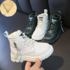 Winter Plush Warm Girls Fashion Boots Solid PU Leather Crystal Tassel Short Shoes for Kids Non Slip Children Ankle Boots E11061