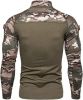 Men's Casual Camouflage T-Shirts Splicing Craft Slim Fit Shirts Zipper Neckline Long Sleeve T-Shirts