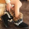 New Snow Boots Ladies Middle Tube Snow Boots Cotton Boots Female Snow Boots Imitation Fox Hair Shoes Large Size 36-42